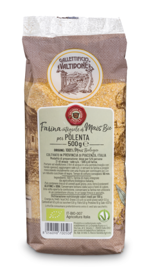 Packaging di farina di mais biologico per polenta